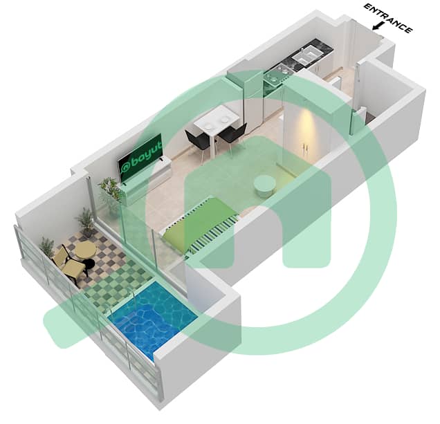 Samana Barari Views - Studio Apartment Unit 23 FLOOR 1,2,4,6,8,10,11 Floor plan Unit 23 Floor 1,2,4,6,8,10,11,12,14,16,18,20,22,24,26 interactive3D