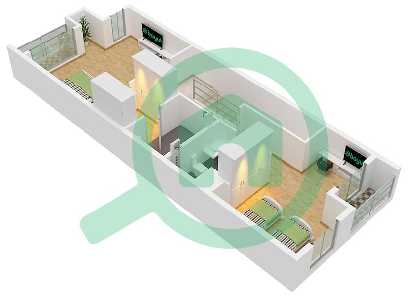 格拉纳达别墅区 - 2 卧室联排别墅类型A戶型图 Type A, Floor First interactive3D