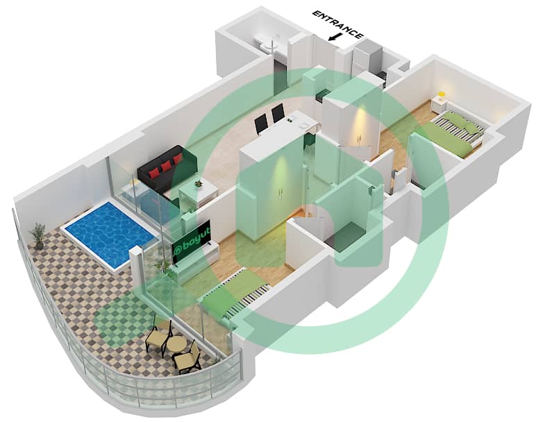 萨马纳巴拉里景观公寓 - 2 卧室公寓单位2 FLOOR 2,4,6,8,10,12,14戶型图 Unit 2 Floor 2,4,6,8,10,12,14,16,18,20,22,24,26 interactive3D