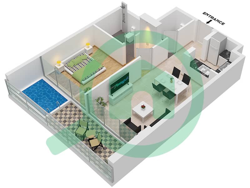 萨马纳巴拉里景观公寓 - 1 卧室公寓单位8 FLOOR 2,4,6,8,10,12,14戶型图 Unit 8 Floor 2,4,6,8,10,12,14,16,18,20,22,24,26 interactive3D