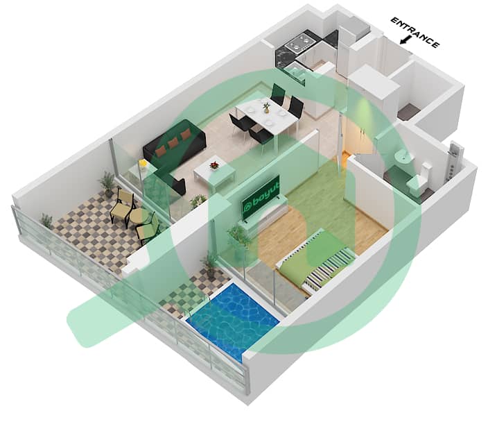 萨马纳巴拉里景观公寓 - 1 卧室公寓单位9 FLOOR 2,4,6,8,10,12,14戶型图 Unit 9 Floor 2,4,6,8,10,12,14,16,18,20,22,24,26 interactive3D