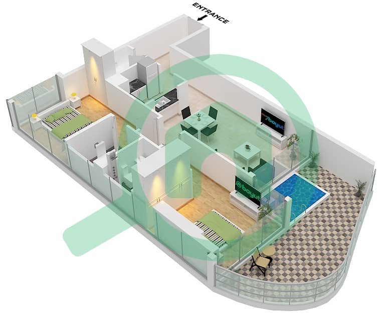 المخططات الطابقية لتصميم الوحدة 10 FLOOR 3,5,7,9,13,15,17 شقة 2 غرفة نوم - آراء سمانا براري Unit 10 Floor 3,5,7,9,13,15,17,19,21,23,25,27 interactive3D