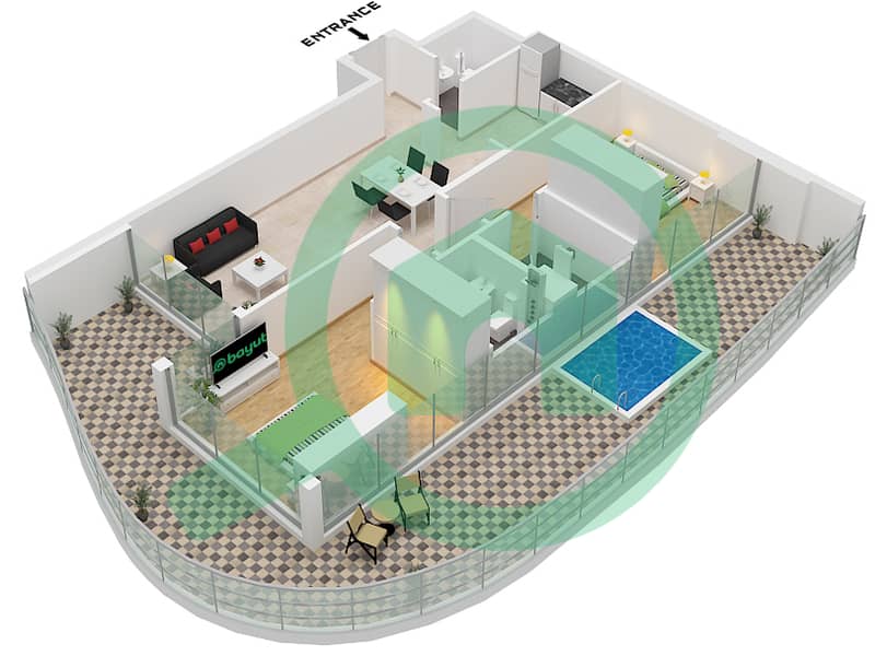 萨马纳巴拉里景观公寓 - 2 卧室公寓单位19 FLOOR 3,5,7,9,13,15,17戶型图 Unit 19 Floor 3,5,7,9,13,15,17,19,21,23,25,27 interactive3D