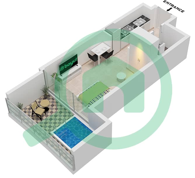萨马纳巴拉里景观公寓 - 单身公寓单位23 FLOOR 3,5,7,9,13,15,17戶型图 Unit 23 Floor 3,5,7,9,13,15,17,19,21,23,25,27 interactive3D