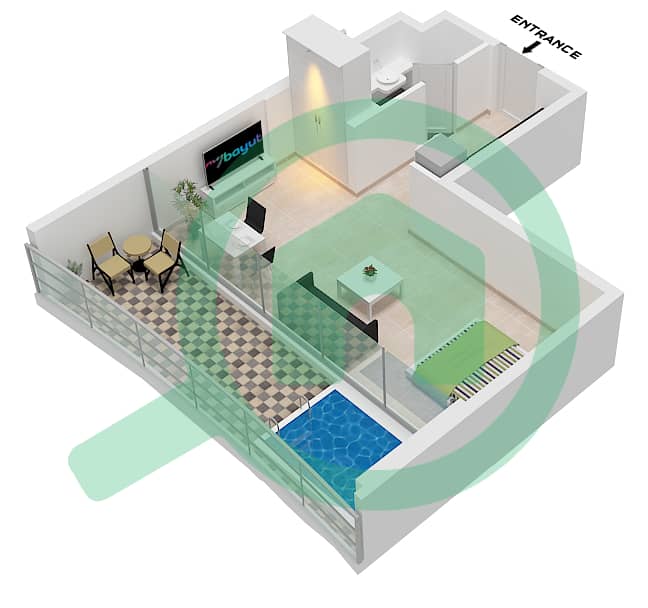 萨马纳巴拉里景观公寓 - 单身公寓单位20 FLOOR 4,14,24戶型图 Unit 20 Floor 4,14,24 interactive3D