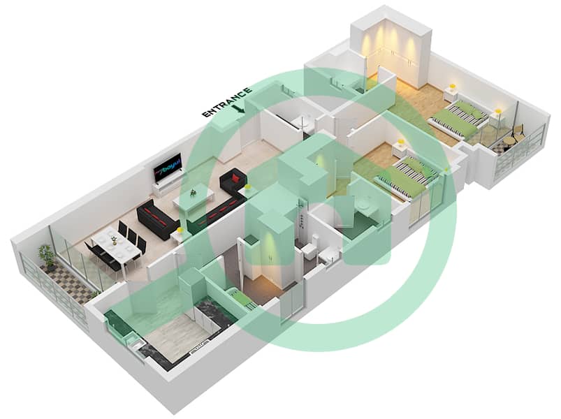 BlueBell Residence - 2 Bedroom Apartment Unit 2 Floor plan Unit 2 interactive3D