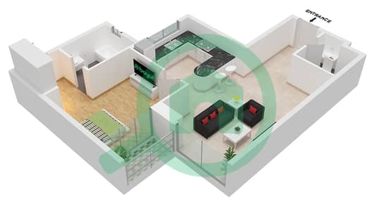 المخططات الطابقية لتصميم الوحدة 12 شقة 1 غرفة نوم - بلوبيل ريزيدنس