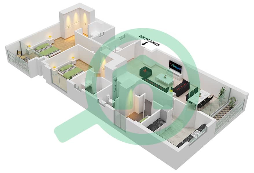 BlueBell Residence - 2 Bedroom Apartment Unit 14 Floor plan Unit 14 interactive3D