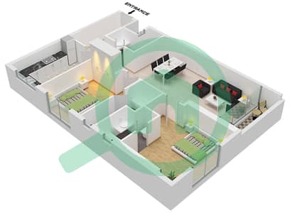 المخططات الطابقية لتصميم الوحدة 22 شقة 2 غرفة نوم - بلوبيل ريزيدنس