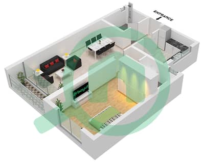 المخططات الطابقية لتصميم الوحدة 17 شقة 1 غرفة نوم - بلوبيل ريزيدنس