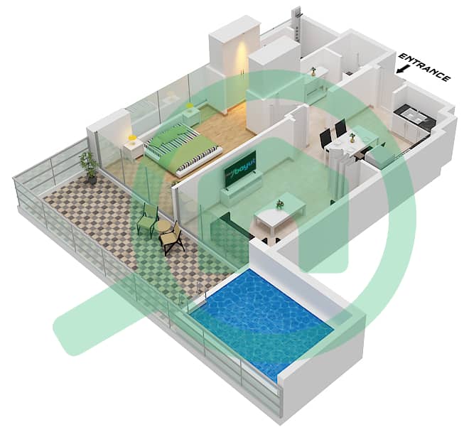 NAS 3 - 1 Bedroom Apartment Type/unit 4 / UNIT 17, FLOOR 12 Floor plan Type 4 Unit 17, Floor 12 interactive3D
