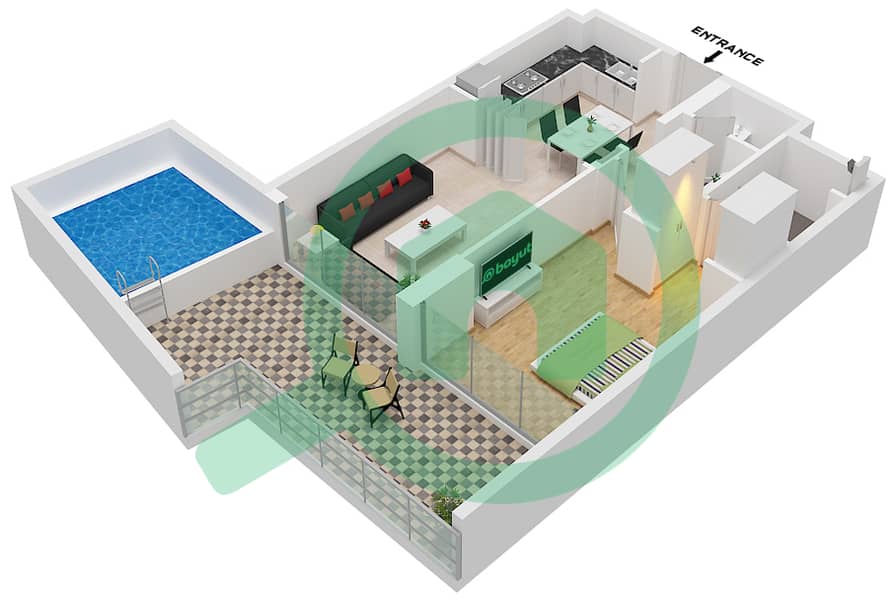 NAS 3 - 1 Bedroom Apartment Type/unit 2 / UNIT 1 FLOOR 1-10,12 Floor plan Type 2 Unit 1 Floor 1-10,12 interactive3D