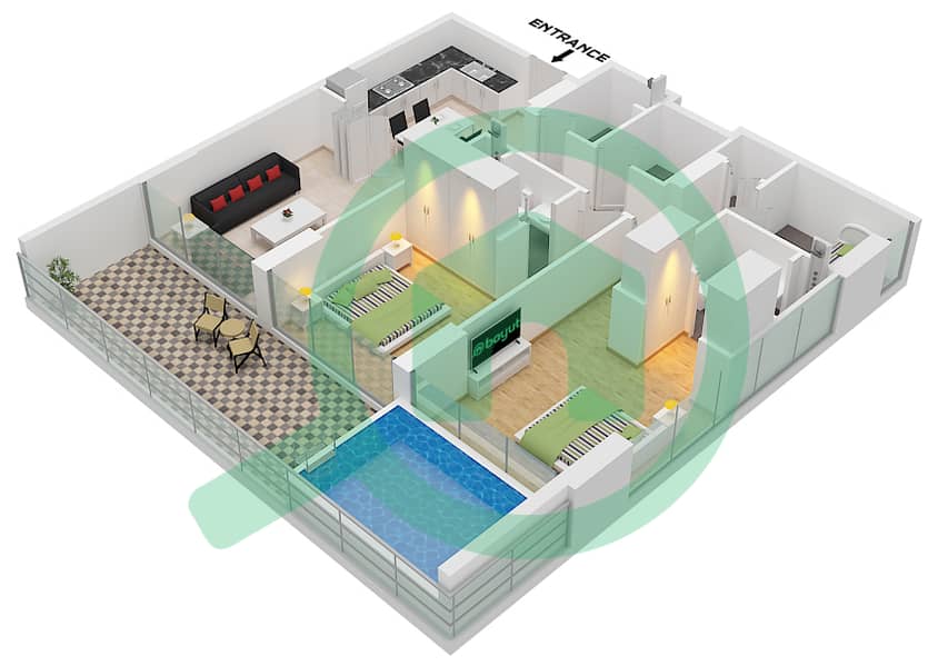NAS 3 - 2 Bedroom Apartment Type/unit 1/UNIT 8,9,23,24 FLOOR 2 Floor plan Type 1 Unit 8,9,23,24 Floor 2,4 interactive3D