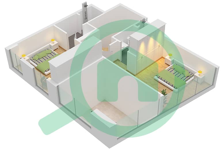 المخططات الطابقية لتصميم النموذج / الوحدة 3/UNIT 13,14 FLOOR 2,4,6 شقة 2 غرفة نوم - ناس 3 Type 3 Unit 13 Floor 12, Unit 14 Floor 2,10, unit 16 Floor 8, Unit 18 Floor 4,6 interactive3D