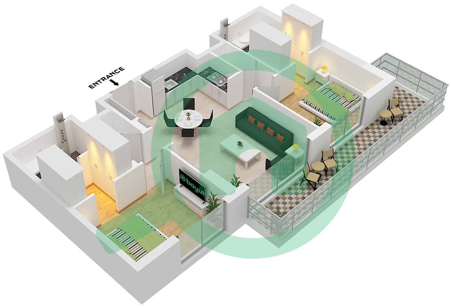 Grove - 2 Bedroom Apartment Type A16 Floor plan Type A16 interactive3D