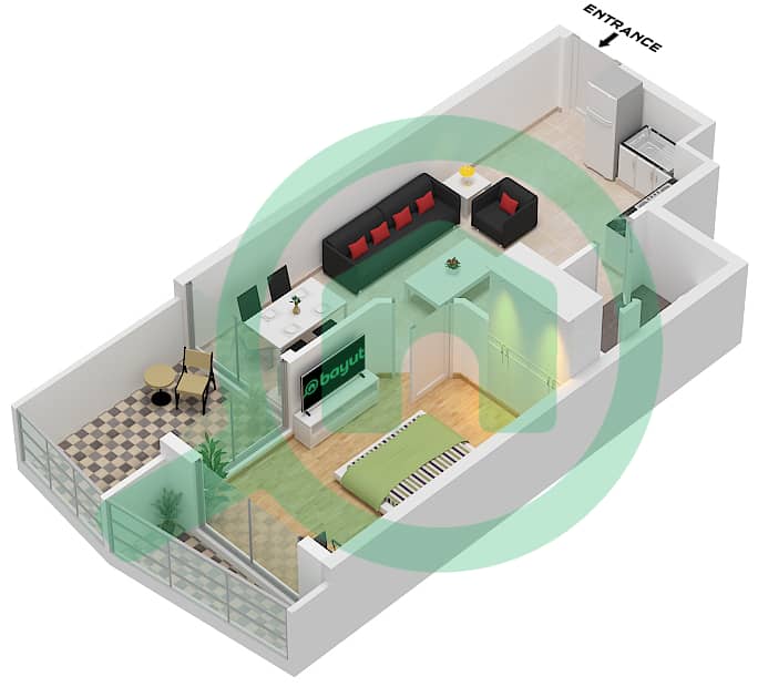 Perla 3 - 1 Bedroom Apartment Type A FLOOR 1-12 Floor plan Type A Floor 1-12 interactive3D