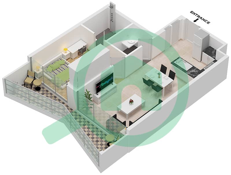 Перла 3 - Апартамент 1 Спальня планировка Тип A FLOOR 1-12 Type A Floor 1-12 interactive3D