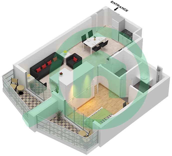 Perla 3 - 1 Bedroom Apartment Type B FLOOR 1 Floor plan Type B Floor 1 interactive3D