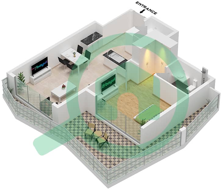 Перла 3 - Апартамент 1 Спальня планировка Тип F FLOOR GROUND,1 Type F Floor Ground,1 interactive3D