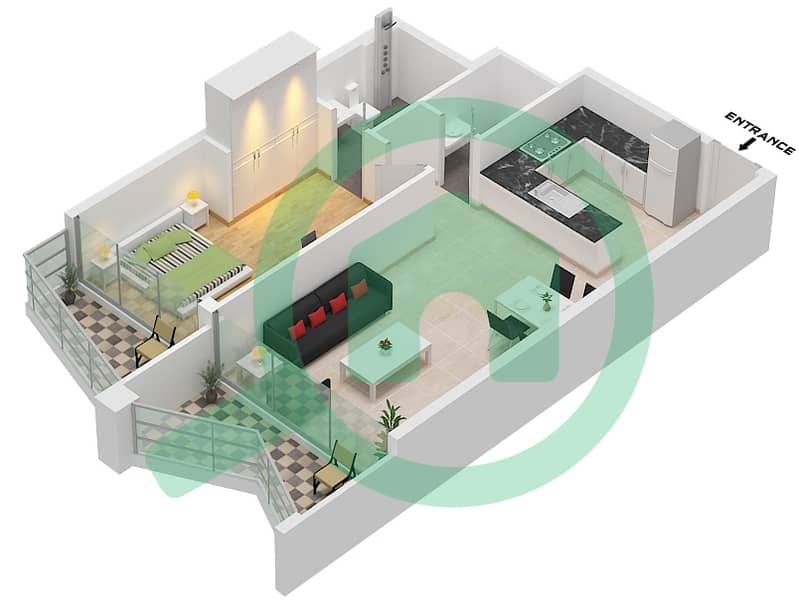 Перла 3 - Апартамент 1 Спальня планировка Тип G FLOOR GROUND,1 Type G Floor Ground,1 interactive3D