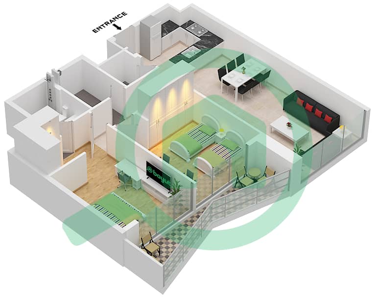Перла 3 - Апартамент 2 Cпальни планировка Тип A FLOOR GROUND-12 Type A Floor Ground-12 interactive3D