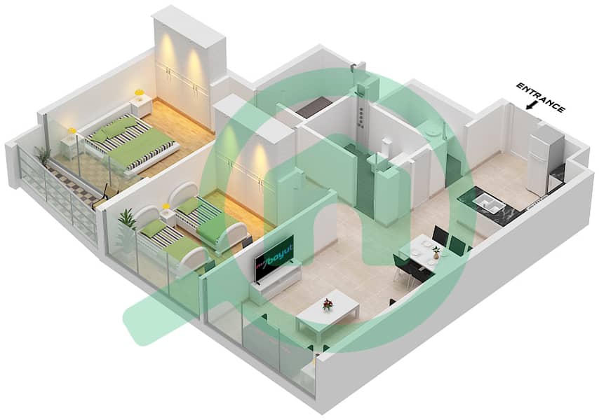 Perla 3 - 2 Bedroom Apartment Type B FLOOR 1-12 Floor plan Type B Floor 1-12 interactive3D