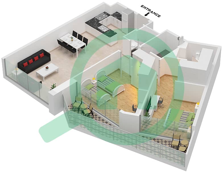 Перла 3 - Апартамент 2 Cпальни планировка Тип C FLOOR GROUND-12 Type C Floor Ground-12 interactive3D