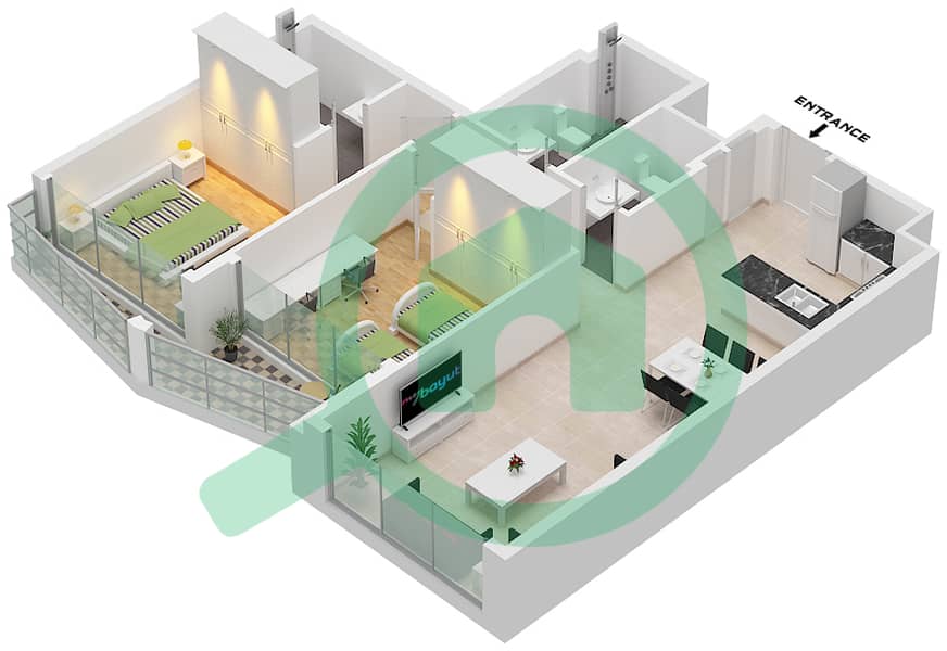 Perla 3 - 2 Bedroom Apartment Type F FLOOR 10 Floor plan Type F Floor 10 interactive3D