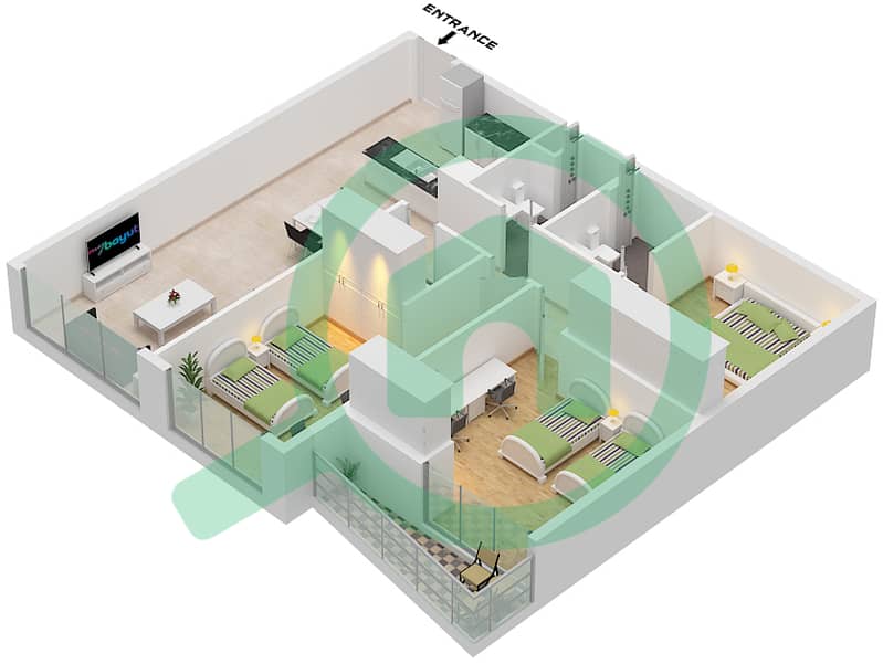 Perla 3 - 2 Bedroom Apartment Type A FLOOR 2-12 Floor plan Type A Floor 2-12 interactive3D