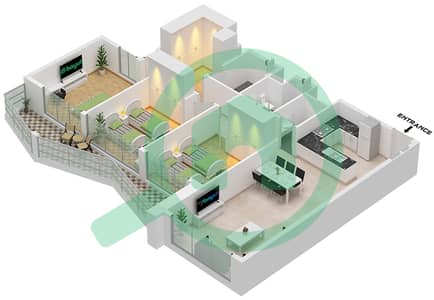 المخططات الطابقية لتصميم النموذج B FLOOR 2-12 شقة 3 غرف نوم - بيرلا 3