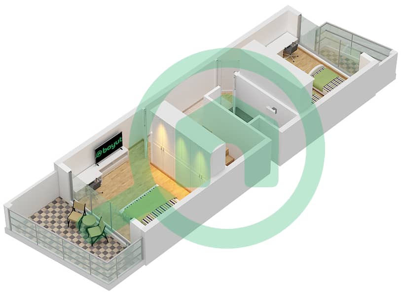 المخططات الطابقية لتصميم النموذج B FLOOR GROUND تاون هاوس 4 غرف نوم - بيرلا 3 Type B Floor 1 interactive3D