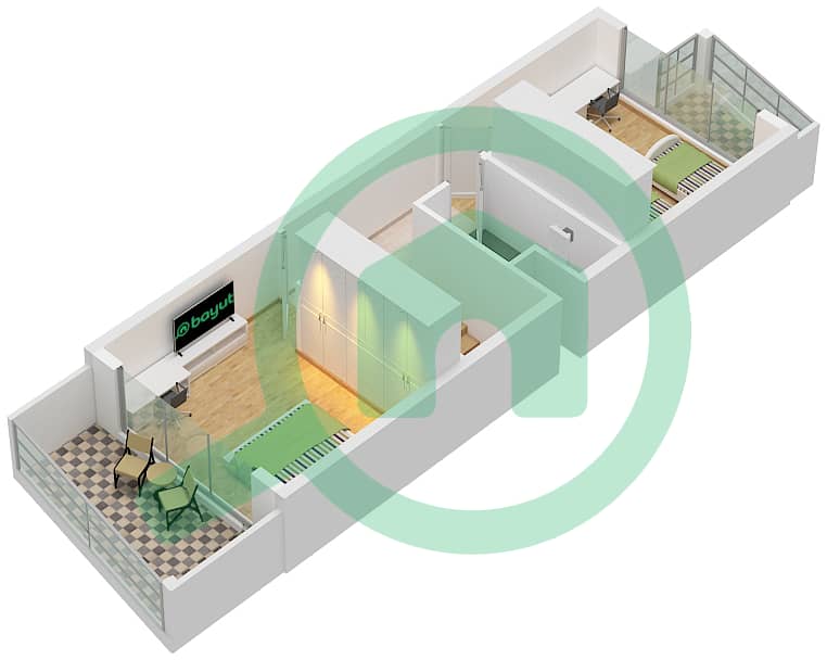 المخططات الطابقية لتصميم النموذج B FLOOR GROUND تاون هاوس 4 غرف نوم - بيرلا 3 Type B Floor 2 interactive3D