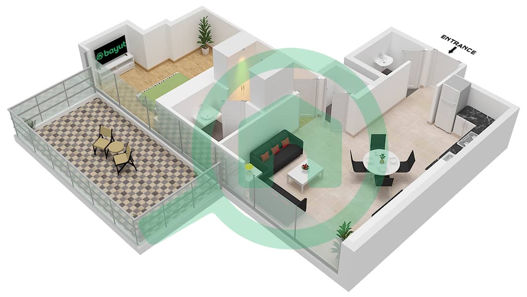 Park Views Residences A - 1 Bedroom Apartment Type/unit 2A / UNIT 14 FLOOR 4 Floor plan Type 2A Unit 14 Floor 4 interactive3D