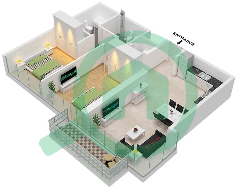 Park Views Residences A - 2 Bedroom Apartment Type/unit 1A / UNIT 2,12 FLOOR 4-18 Floor plan Type 1A Unit 12 Floor 4-18,21-36 Unit 2 Floor 37-42 interactive3D