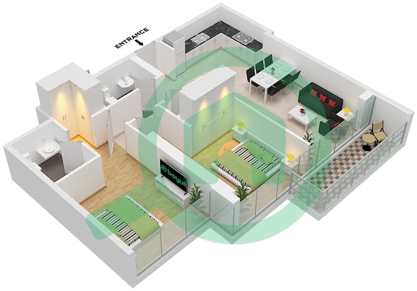 Park Views Residences A - 2 Bedroom Apartment Type/unit 1B-1/UNIT 9 FLOOR 5-18,21 Floor plan Type 1B-1 Unit 9 Floor 5-18,21-36 interactive3D