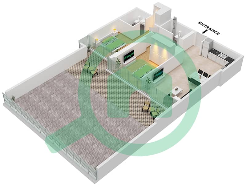 Park Views Residences A - 2 Bedroom Apartment Type/unit 1B-2 / UNIT 9 FLOOR 4 Floor plan Type 1B-2 Unit 9 Floor 4 interactive3D