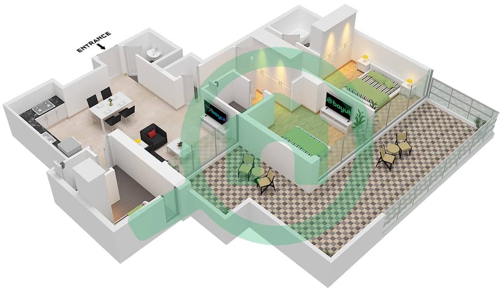 Park Views Residences A - 2 Bedroom Apartment Type/unit 2A-2 / UNIT 13 FLOOR 4 Floor plan Type 2A-2 Unit 13 Floor 4 interactive3D