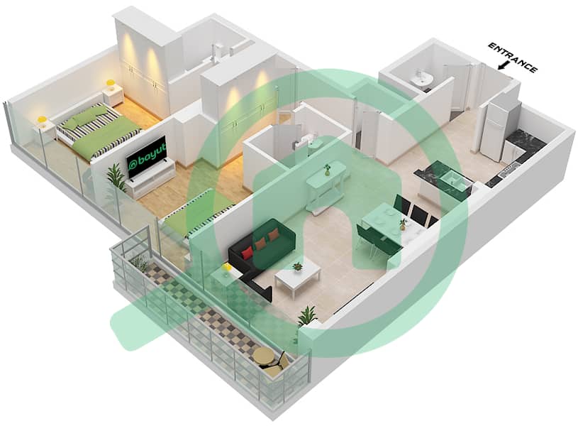 Park Views Residences A - 2 Bedroom Apartment Type/unit 5E / UNIT 4,14 FLOOR 5-18 Floor plan Type 5E Unit 14 Floor 5-18,21-36
Unit 4 Floor 37-42 interactive3D