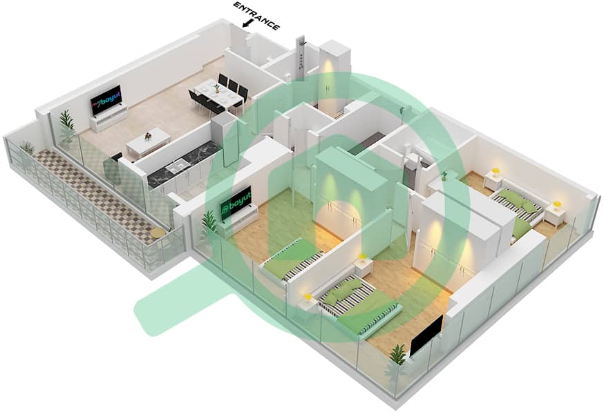 Park Views Residences A - 3 Bedroom Apartment Type/unit 1A-1/UNIT 1,2 FLOOR 5-18 Floor plan Type 1A-1 Unit 1,2 Floor 5-18,21-36 interactive3D