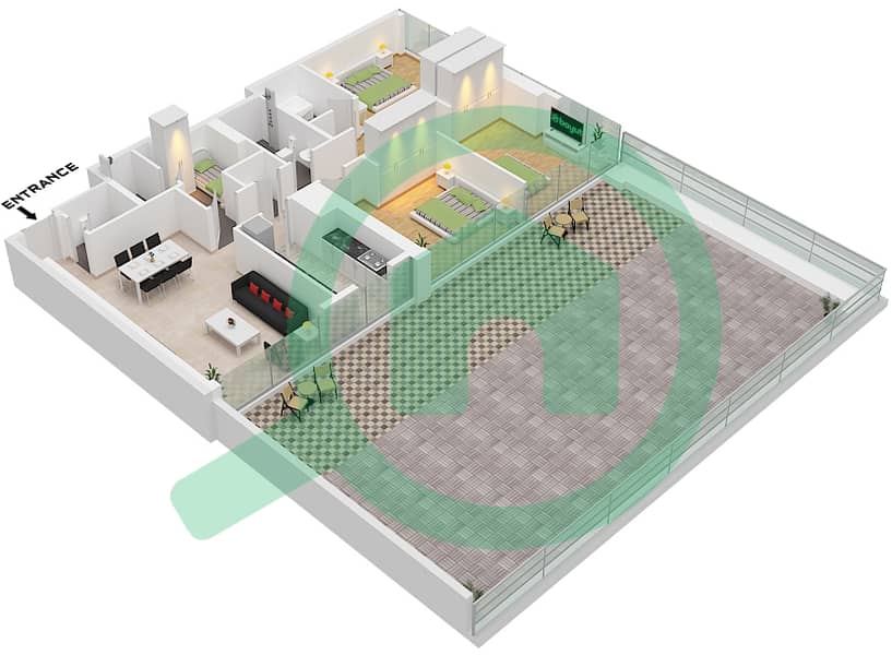 Park Views Residences A - 3 Bedroom Apartment Type/unit 1A-3 / UNIT 1 FLOOR 4 Floor plan Type 1A-3 Unit 1 Floor 4 interactive3D