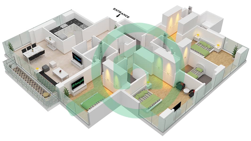 Park Views Residences A - 3 Bedroom Apartment Type/unit 2A / UNIT 1 FLOOR 38-42 Floor plan Type 2A Unit 1 Floor 38-42 interactive3D