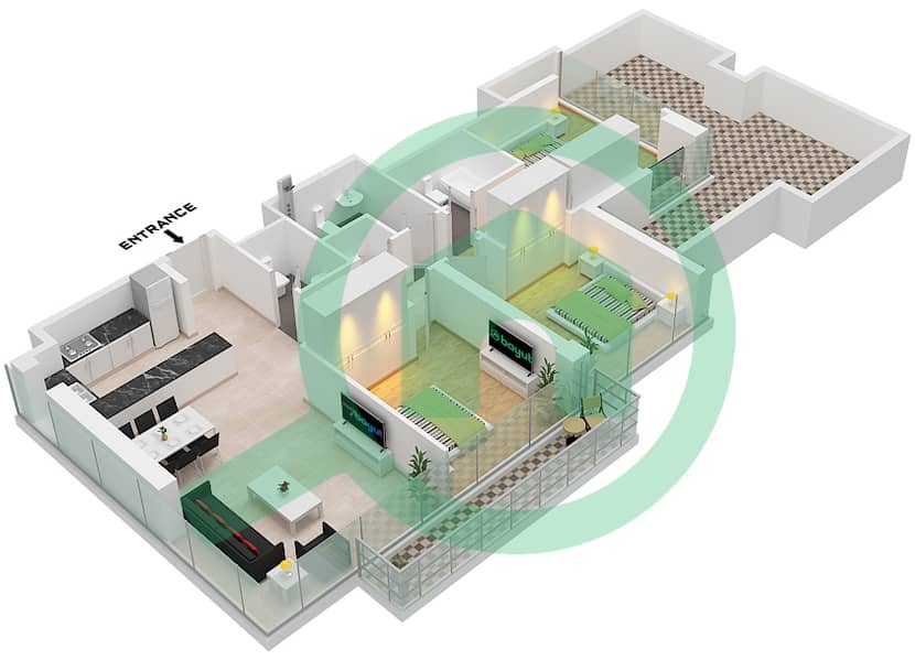 Park Views Residences A - 3 Bedroom Apartment Type/unit 3A / UNIT 1 FLOOR 37 Floor plan Type 3A Unit 1 Floor 37 interactive3D