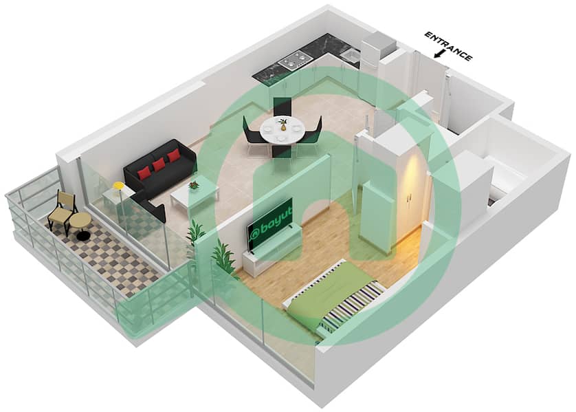 المخططات الطابقية لتصميم النموذج / الوحدة 1A / UNIT 3,10 FLOOR 4 شقة 1 غرفة نوم - بارك فيوز ريزيدنس B Type 1A Unit 3,10 Floor 4-18,22-44 interactive3D