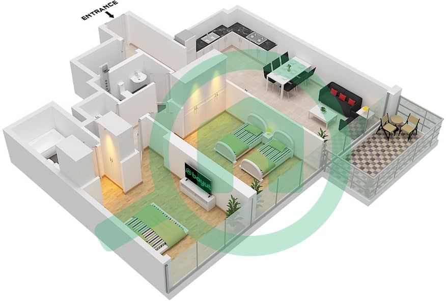 Park Views Residences B - 2 Bedroom Apartment Type/unit 1B-1 / UNIT 7 FLOOR 5 Floor plan Type 1B-1 Unit 7 Floor 5-18,21-44 interactive3D