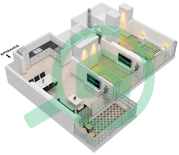 Park Views Residences B - 2 Bedroom Apartment Type/unit 2A-1 / UNIT 1,8 FLOOR 5 Floor plan Type 2A-1 Unit 1,8 Floor 5-18,21 Unit 5,12 Floor 5-18,21-44 interactive3D