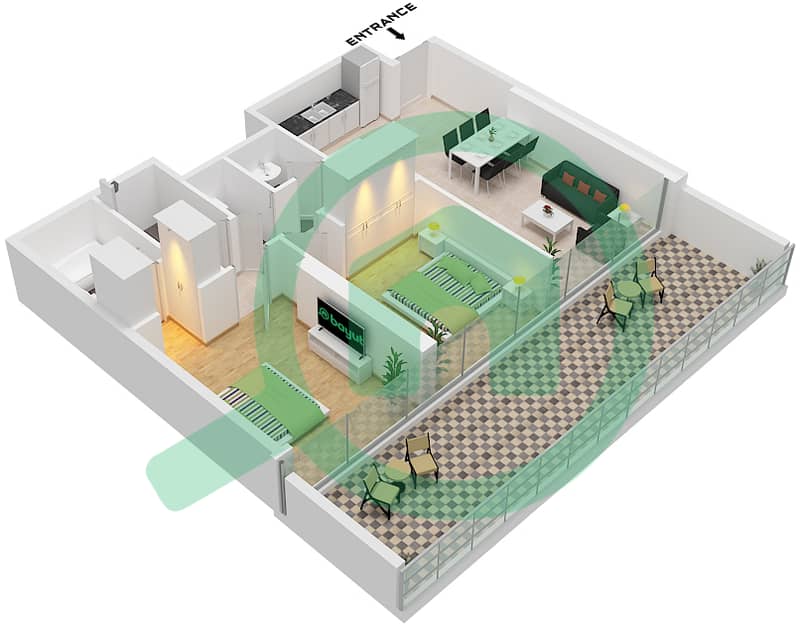 Park Views Residences B - 2 Bedroom Apartment Type/unit 2A-2 / UNIT 1 FLOOR 4 Floor plan Type 2A-2 Unit 1 Floor 4 interactive3D