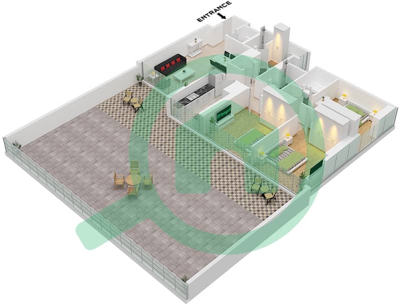 Park Views Residences B - 3 Bedroom Apartment Type/unit 1A-3 / UNIT 9 FLOOR 4 Floor plan Type 1A-3 Unit 9 Floor 4 interactive3D