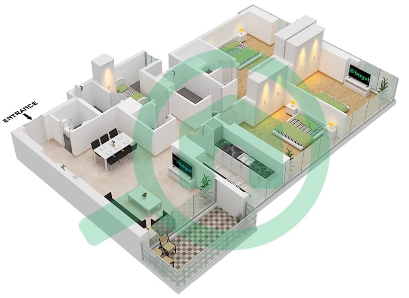 Park Views Residences B - 3 Bedroom Apartment Type/unit 1B-1 / UNIT 4,11 FLOOR 5 Floor plan Type 1B-1 Unit 4,11 Floor 5-18,21-44 interactive3D