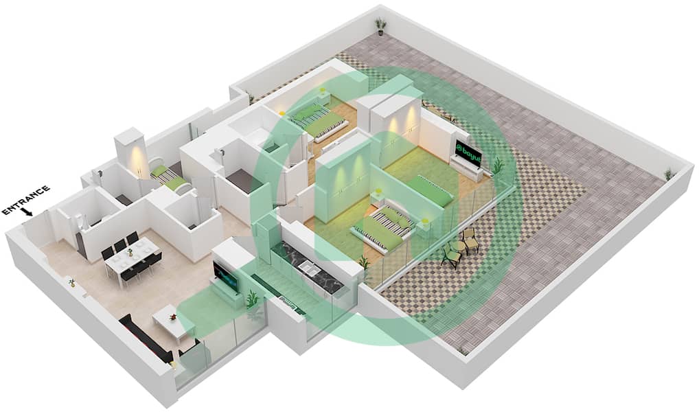 Park Views Residences B - 3 Bedroom Apartment Type/unit 1B-2 / UNIT 4 FLOOR 4 Floor plan Type 1B-2 Unit 4 Floor 4 interactive3D
