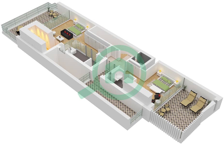 المخططات الطابقية لتصميم النموذج / الوحدة B / UNIT CORNER فیلا 4 غرف نوم - بلاجيت 32 Type B Unit Corner Floor Second interactive3D